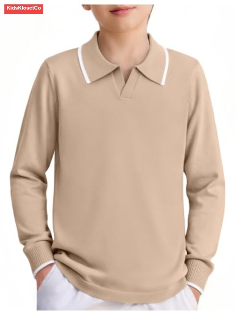 Boys Long Sleeve Knit Polo Shirt School Uniform Top